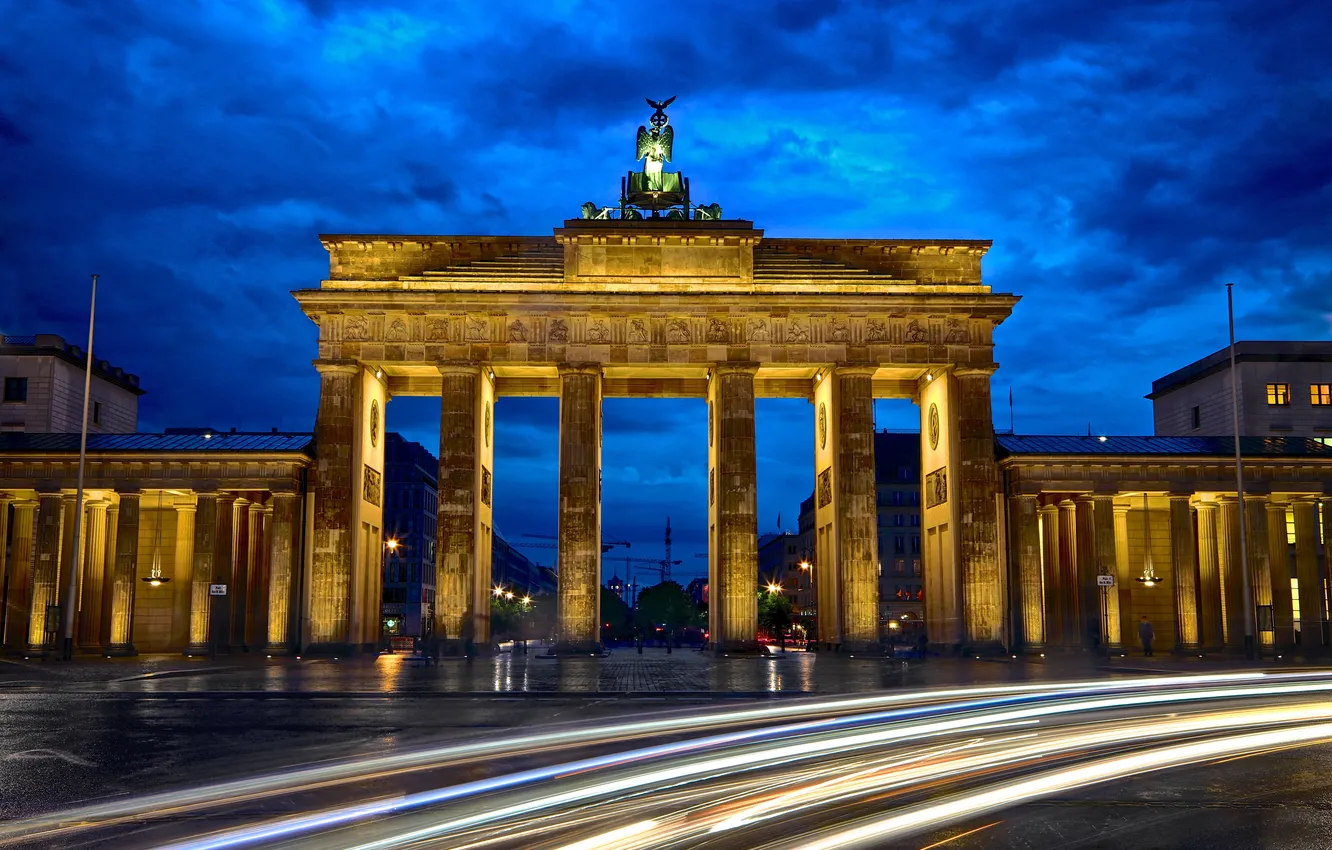 Фото обои дорога, ночь, город, выдержка, Германия, архитектура, Germany, Deutschland