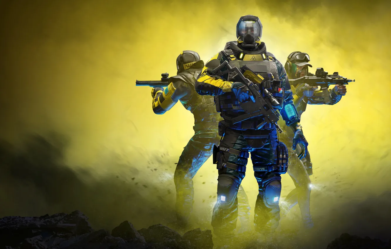 Фото обои Солдаты, Game, Трое, Экипировка, Автоматы, Tom Clancy's Rainbow Six Extraction, Тактический шутер