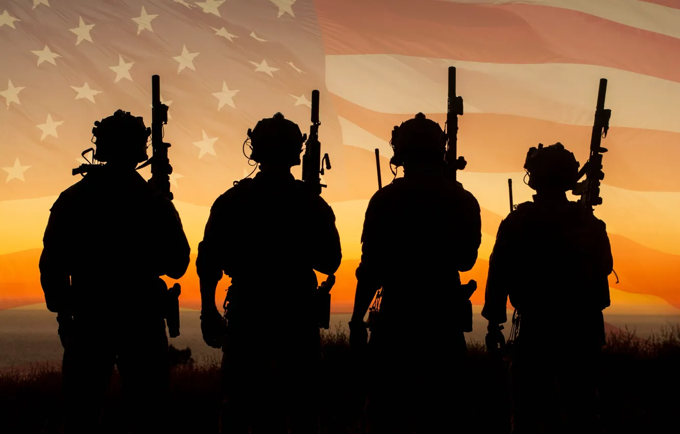 Фото обои армия, флаг, солдаты, США