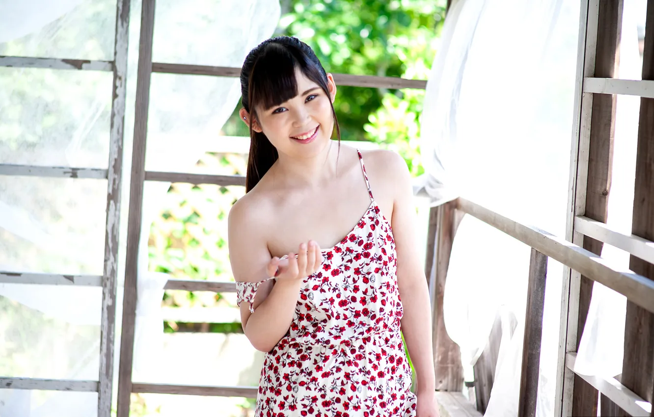 Фото обои Beautiful, Asian, Model, Smile, Woman, Cute, Pretty, Window
