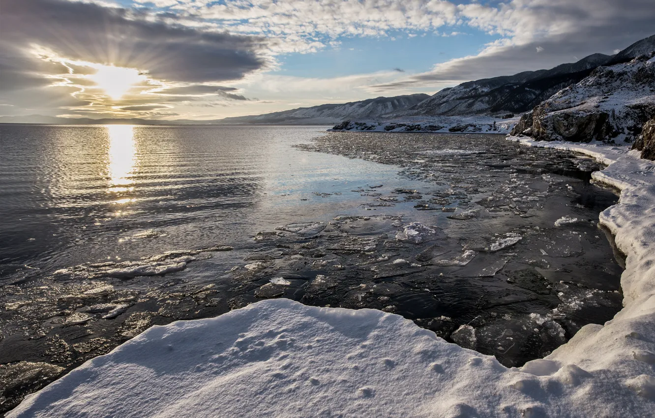 Фото обои ice, sunset, lake, cold, frost