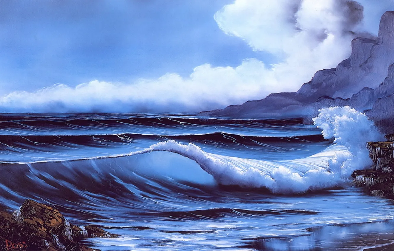 Фото обои море, пляж, небо, вода, облака, камни, скалы, берег