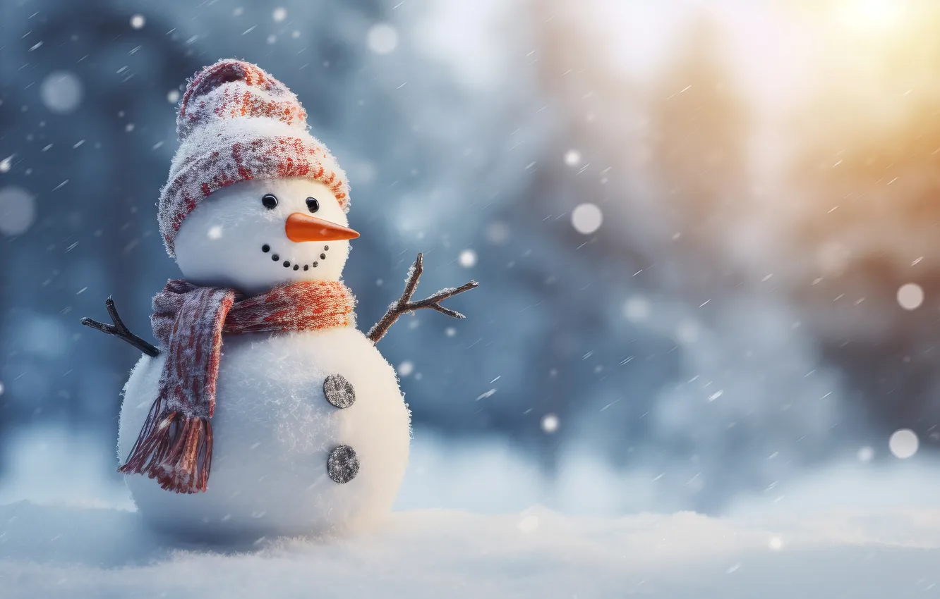 Фото обои зима, снег, Рождество, Новый год, снеговик, Christmas, winter, snow
