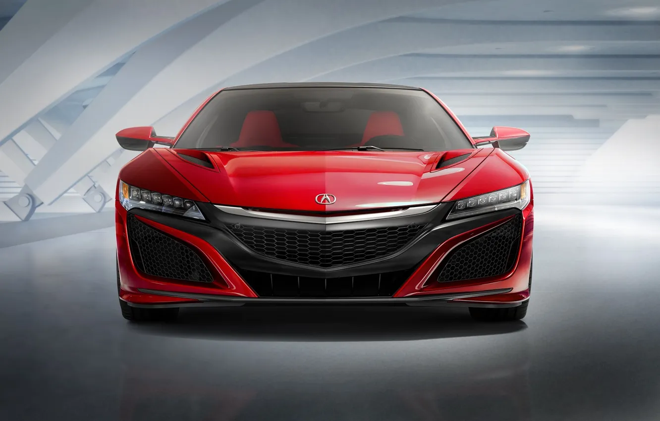 Фото обои Red, Car, Auto, Front, Acura, NSX, 2015, Ligth