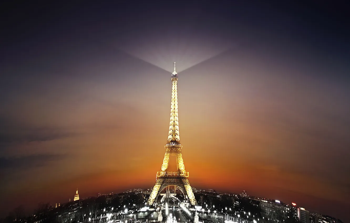 Фото обои ночь, огни, Париж, Эйфелева башня