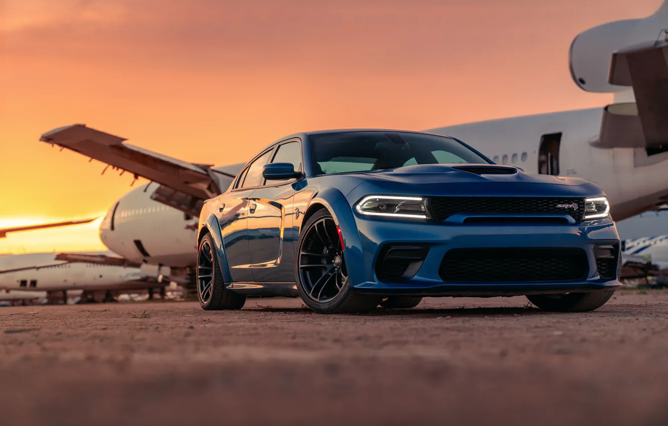 Фото обои закат, вечер, Dodge, Charger, Hellcat, SRT, Widebody, 2020