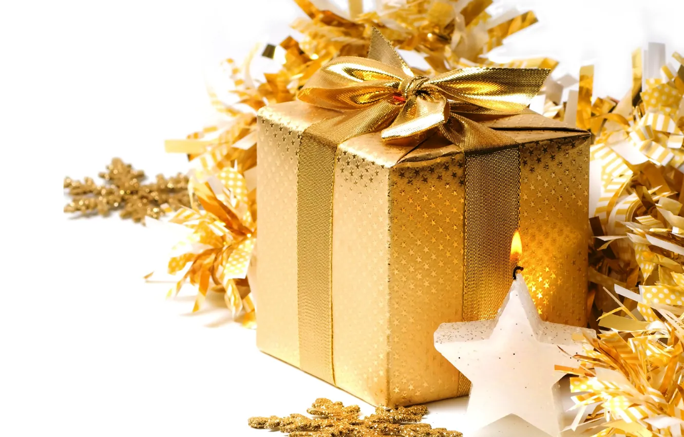 Фото обои украшения, снежинки, золото, подарок, Рождество, Новый год, golden, Christmas