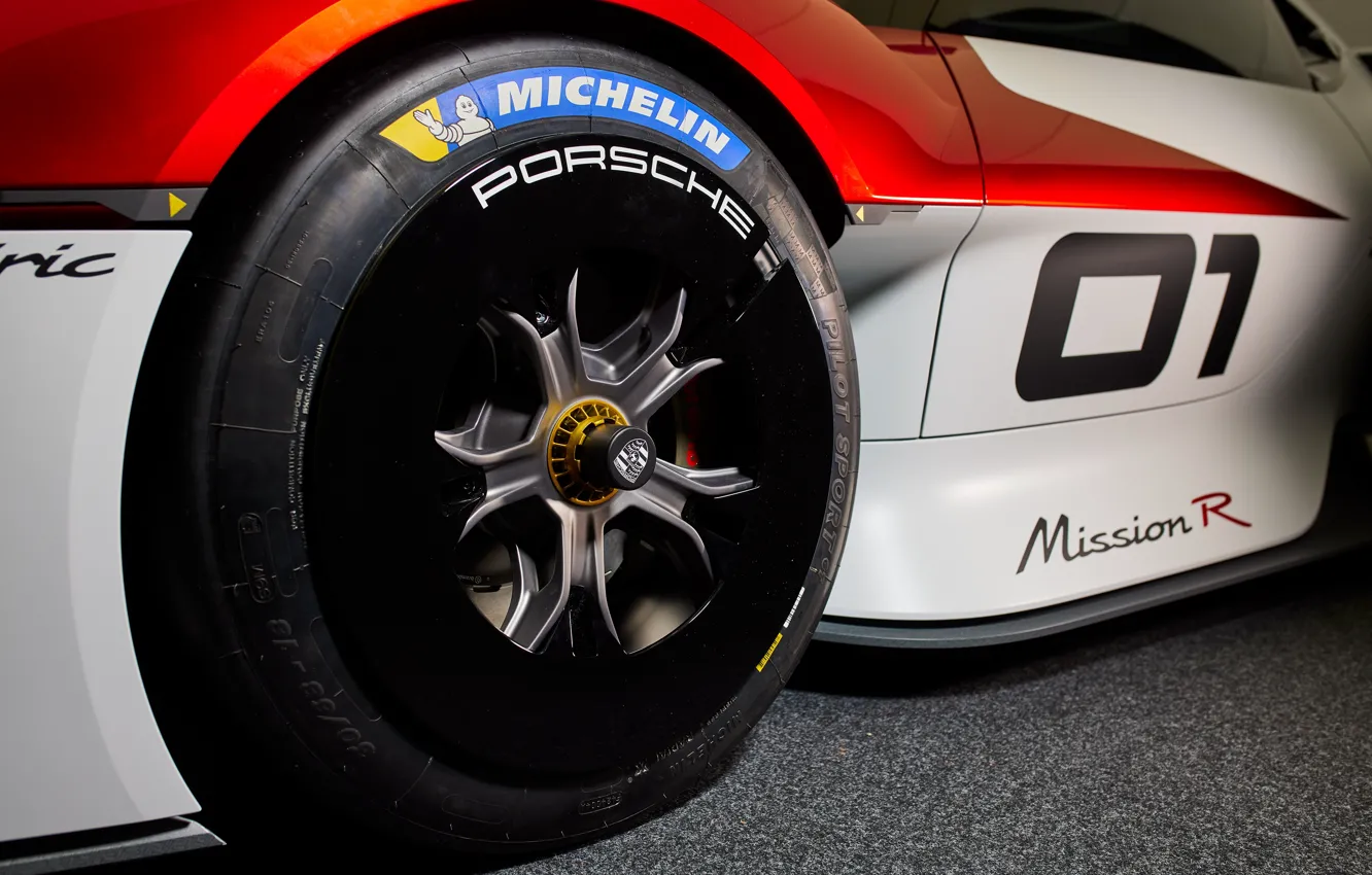 Фото обои Porsche, close-up, Michelin, tire, Mission R, Porsche Mission R