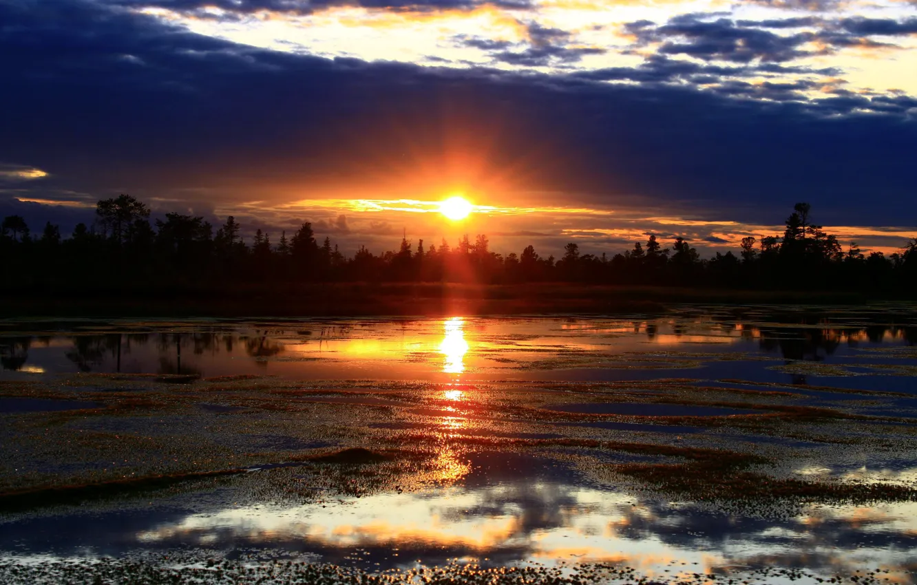 Фото обои закат, природа, озеро