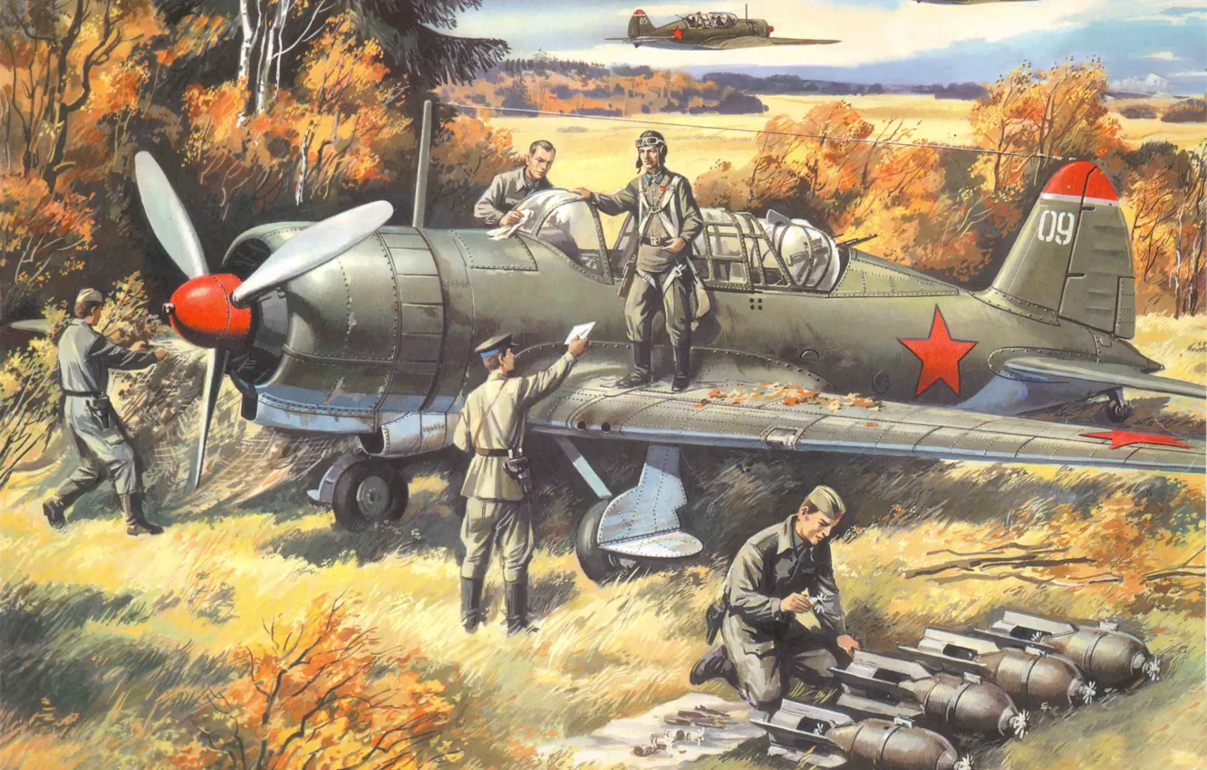Фото обои осень, самолет, легкий, арт, СССР, бомбардировщик, ВВС, ВОВ