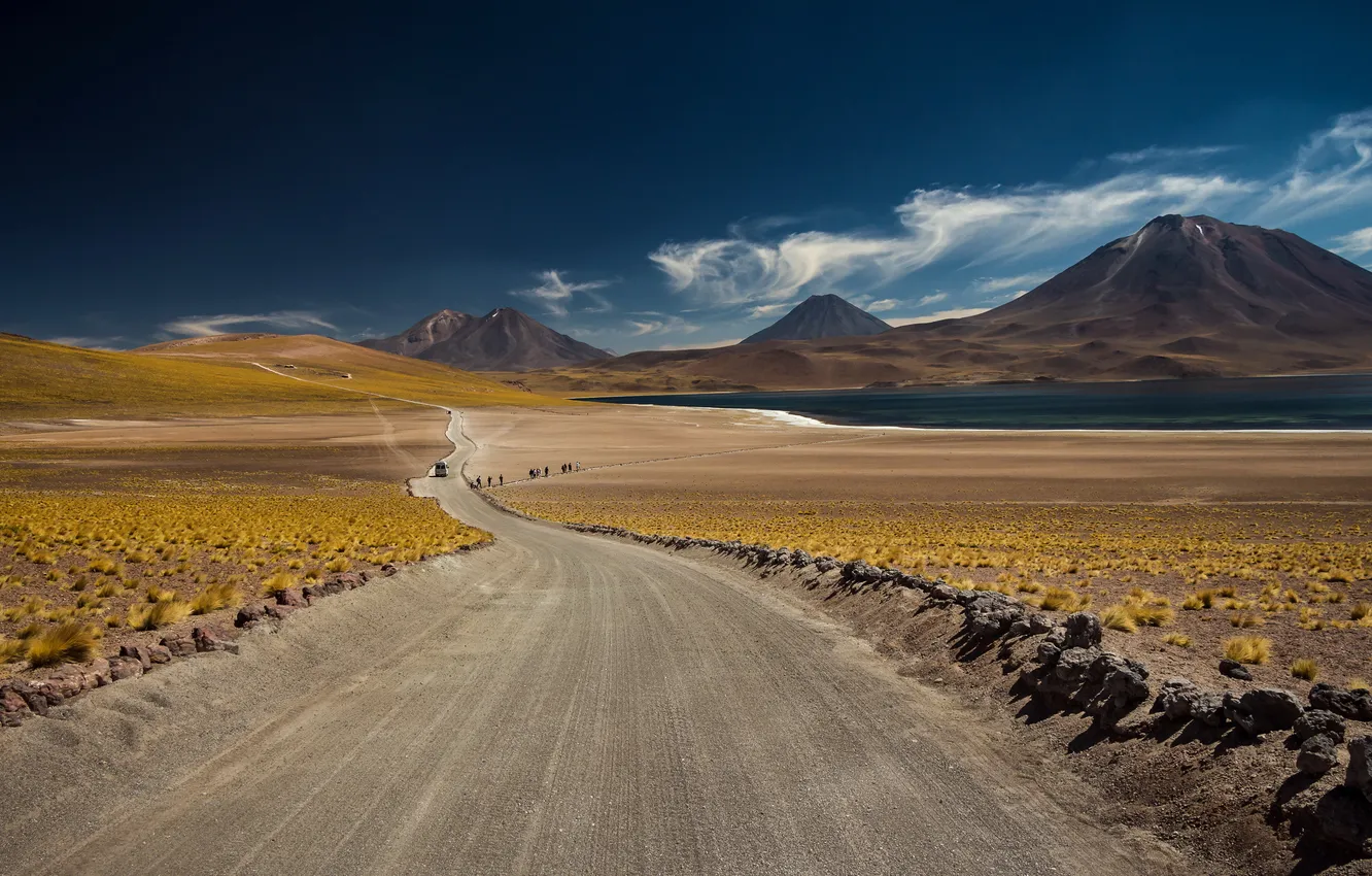 Фото обои дорога, горы, пустыня