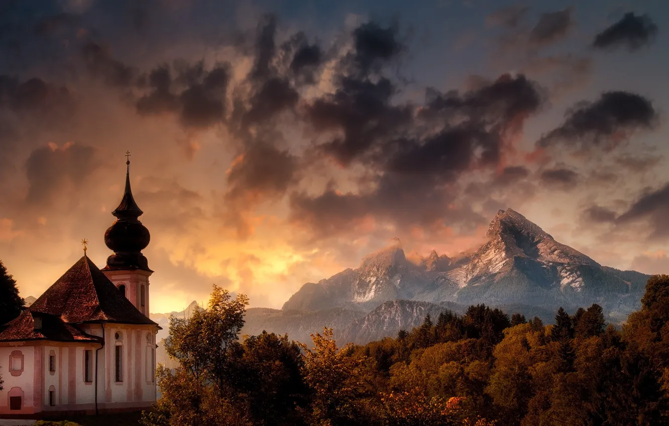 Фото обои горы, Германия, Бавария, церковь