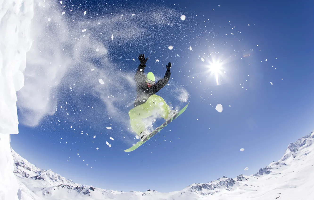 Фото обои snowboard, mountain, air