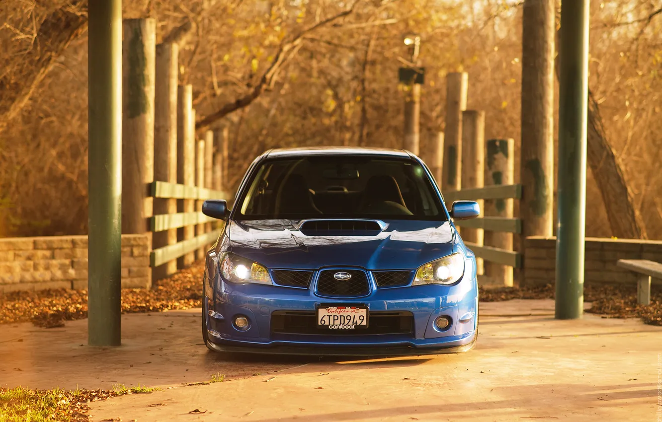 Фото обои тюнинг, перед, синяя, subaru impreza, субару, wrx sti