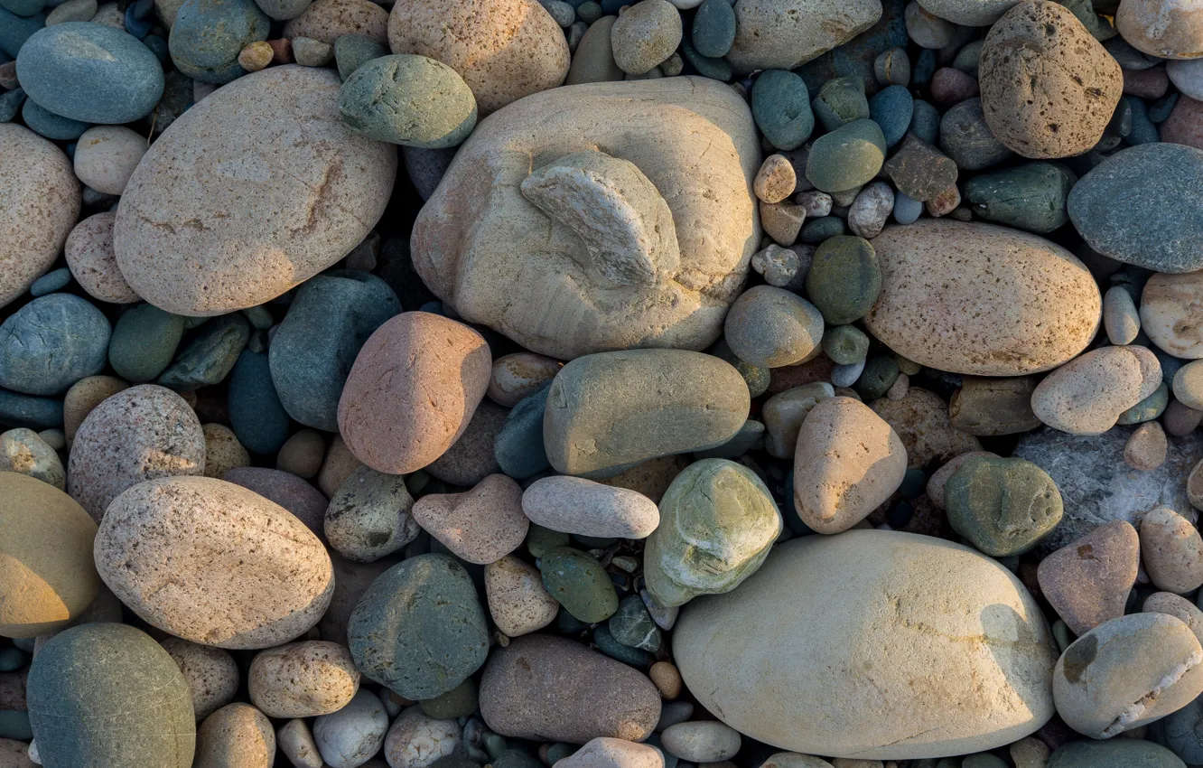 Фото обои море, пляж, солнце, галька, камни