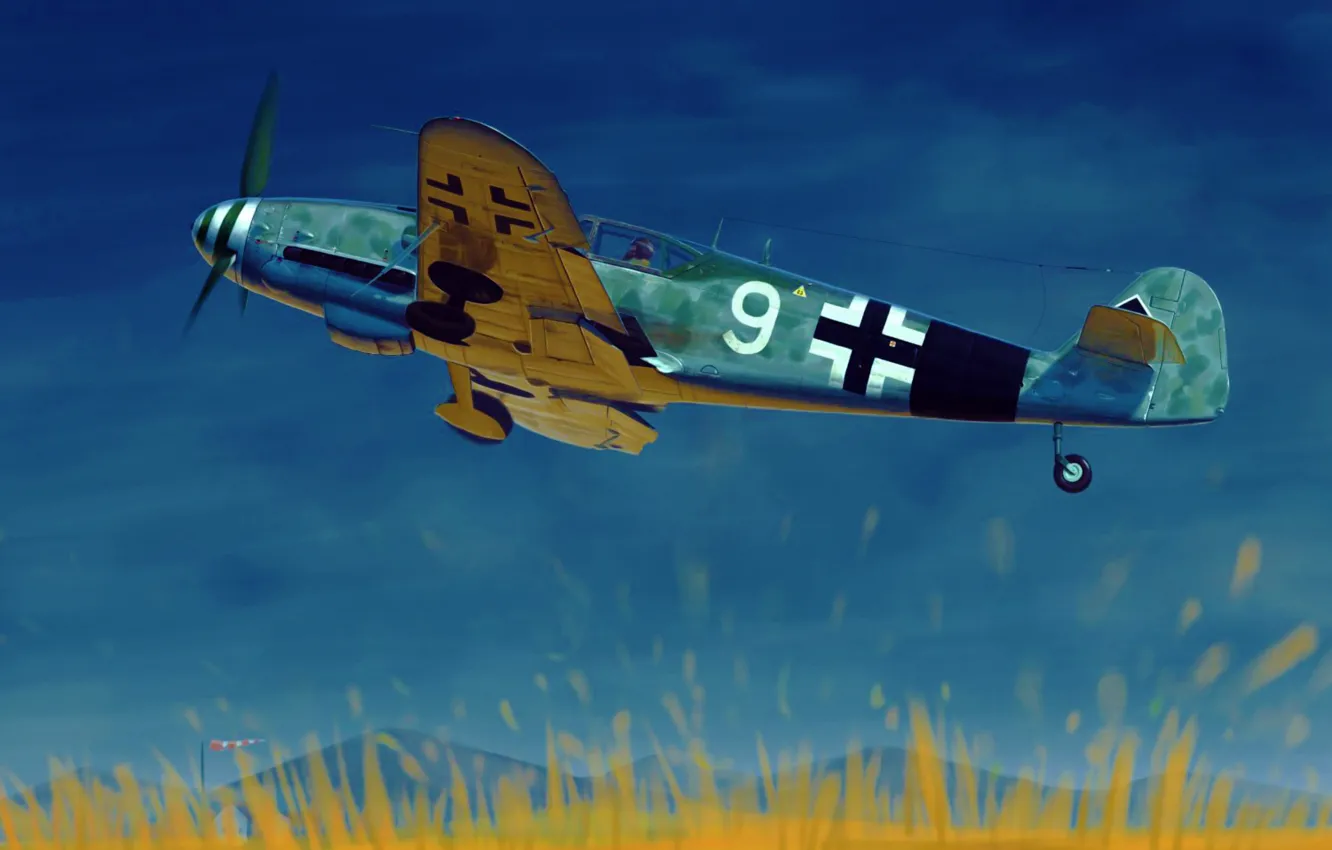 Фото обои war, art, airplane, painting, aviation, ww2, Messerschmitt Bf 109G-10