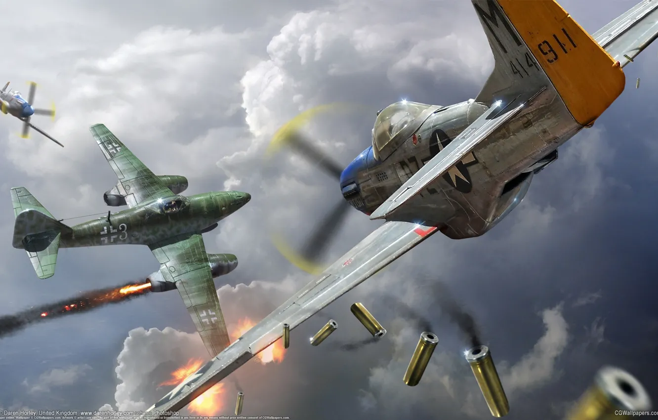 Фото обои рисунок, Mustang, арт, Messerschmitt, ВВС США, North American, P-51D, Me.262