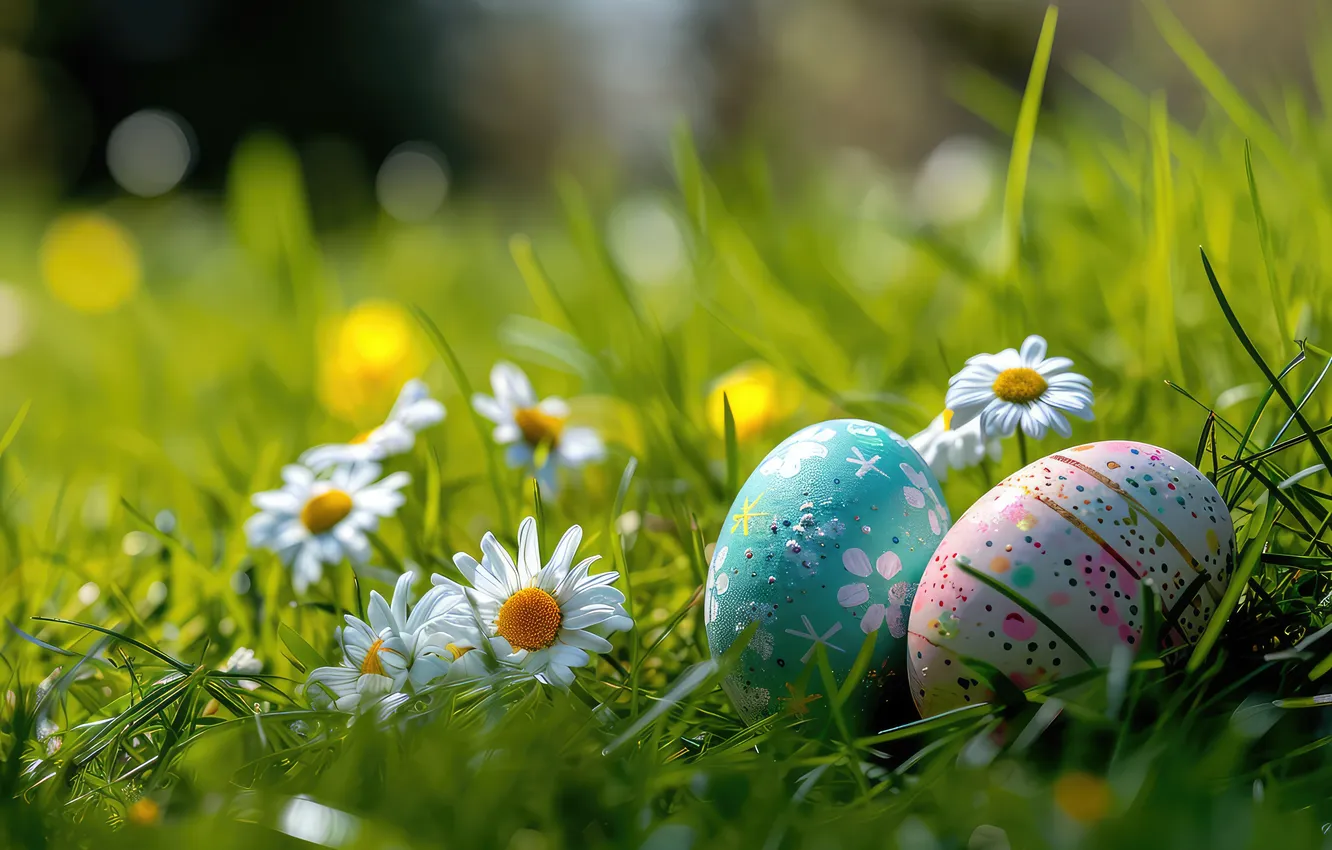 Фото обои цветы, яйца, весна, colorful, Пасха, happy, flowers, spring