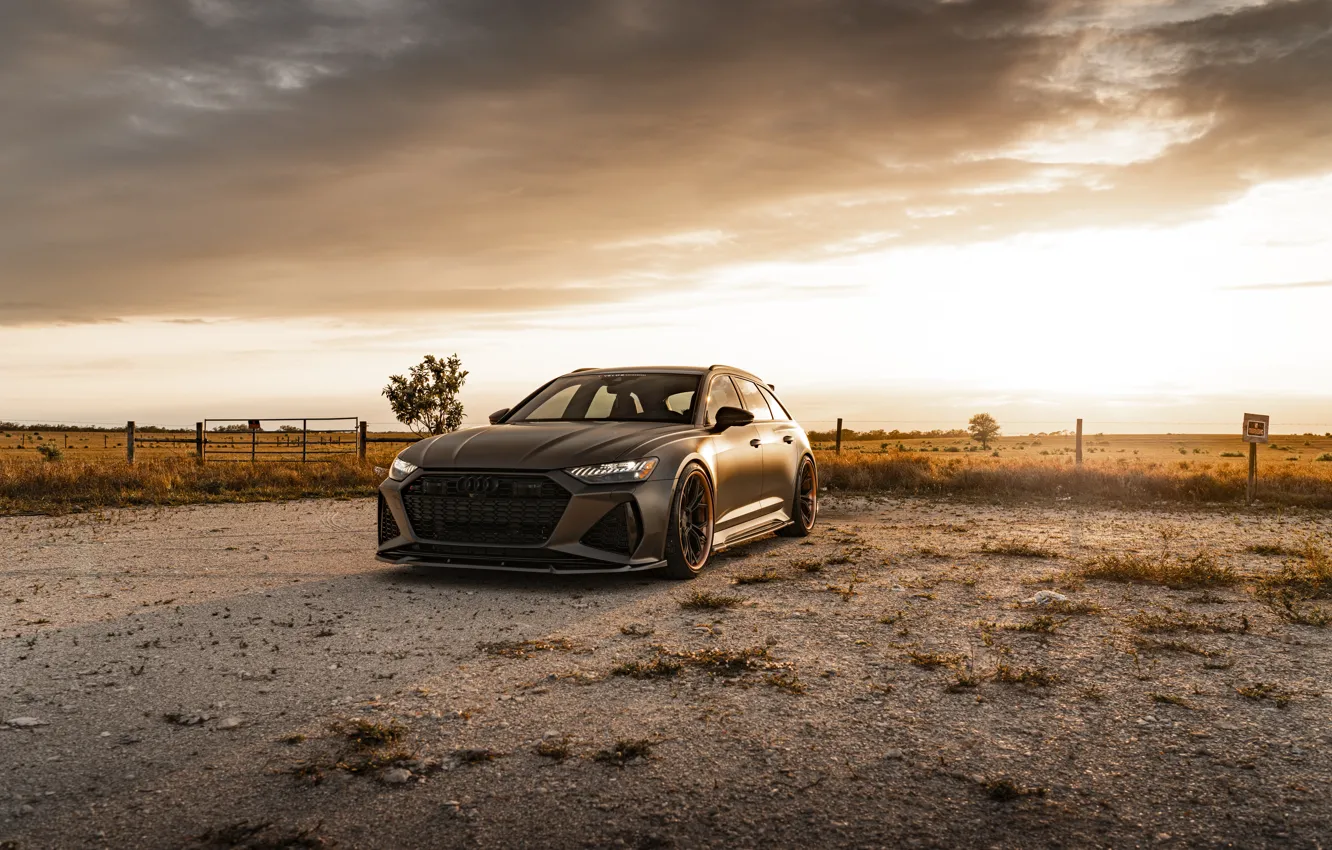 Фото обои Audi, Sunset, Gray, Avant, RS6