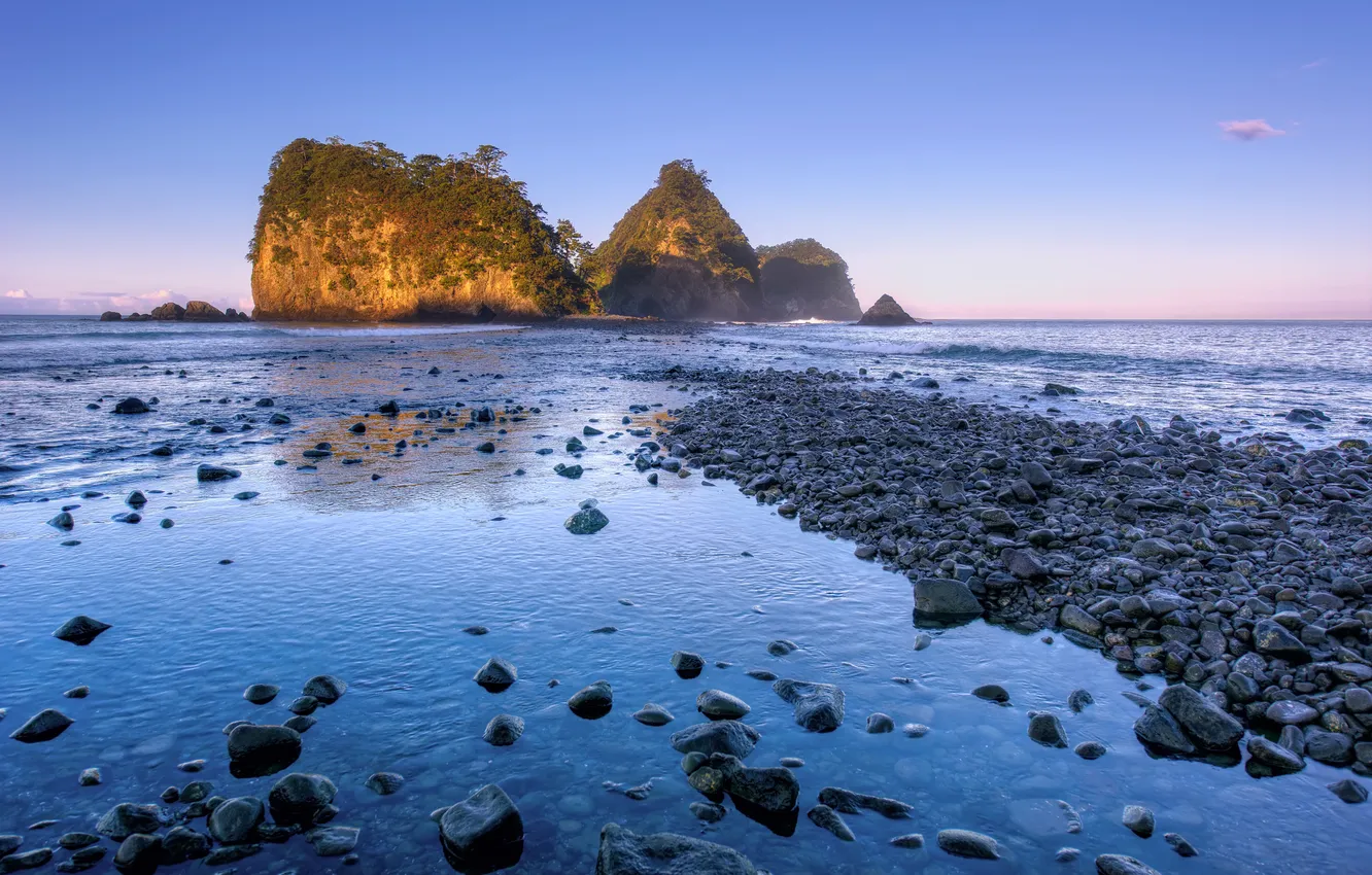 Фото обои небо, камни, океан, скалы, голубое, берег, побережье, Япония