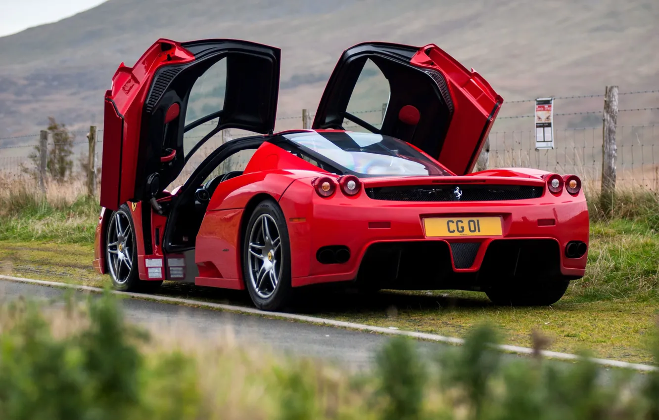 Фото обои Ferrari, Ferrari Enzo, Enzo, rear view, butterfly doors