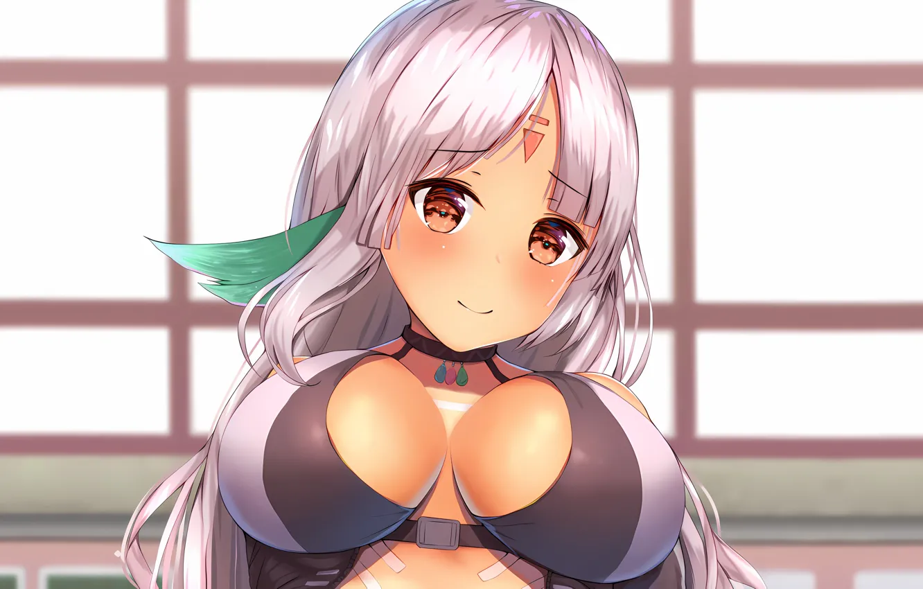 Фото обои girl, sexy, cleavage, pink hair, long hair, boobs, anime, beautiful