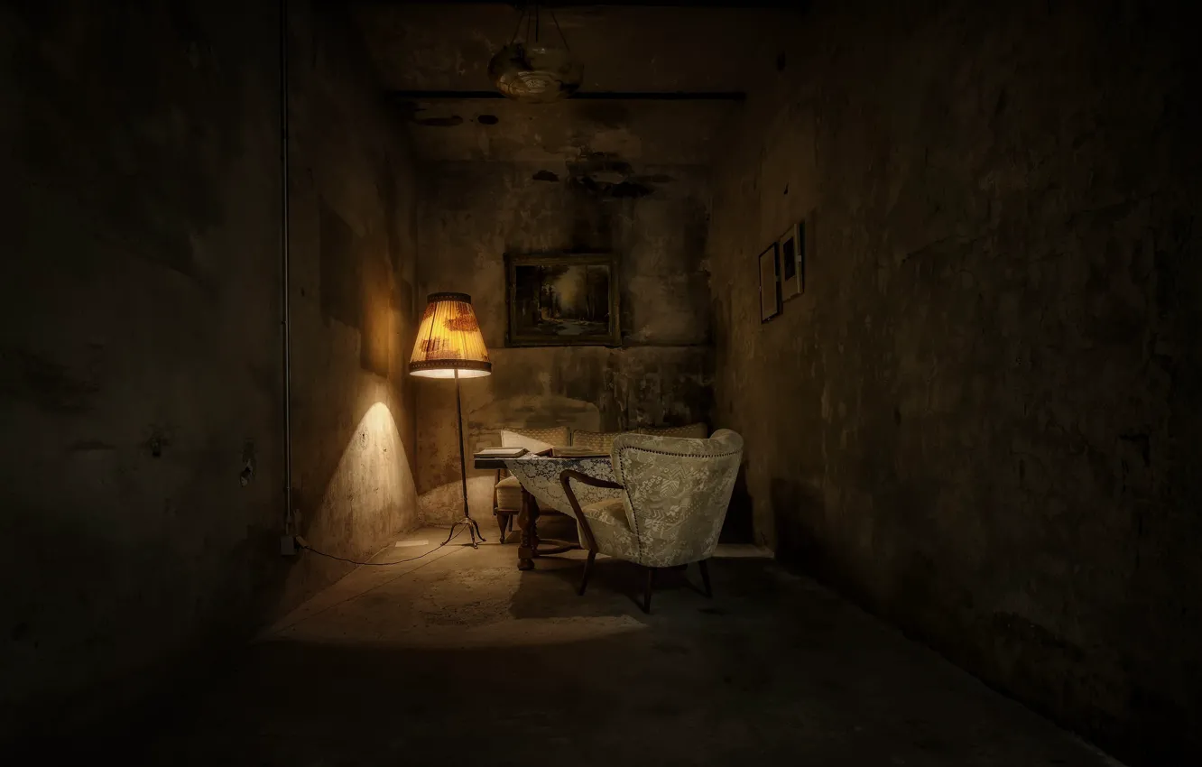 Фото обои комната, лампа, кресло