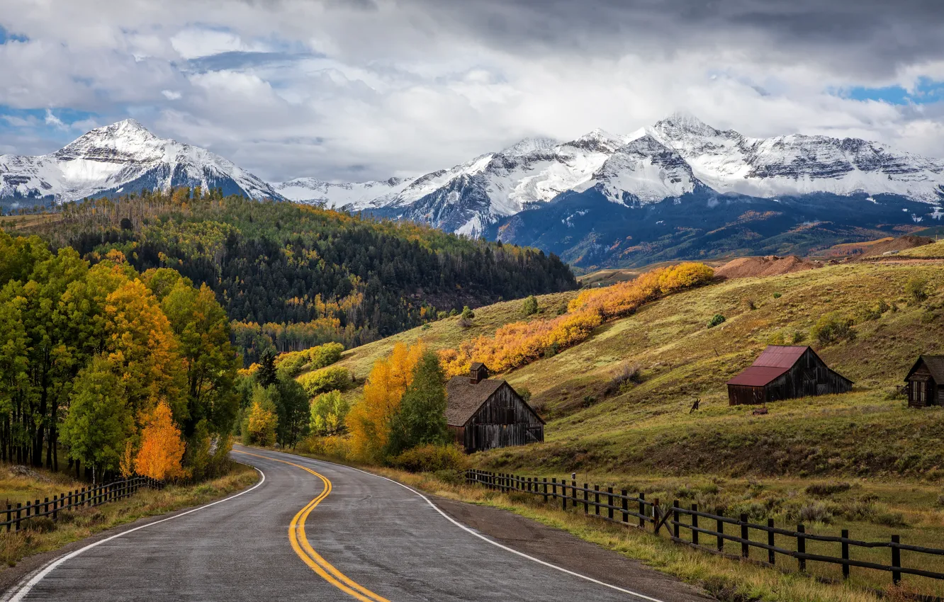 Фото обои осень, лес, горы
