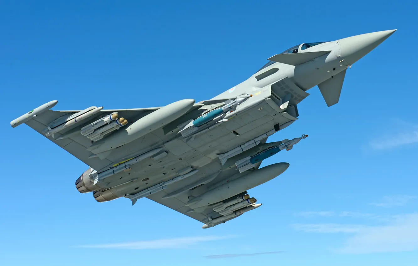 Фото обои RAF, Eurofighter Typhoon, JDAM, ПГО, Многоцелевой Истребитель, ПТБ, MBDA Meteor, AIM-132 ASRAAM