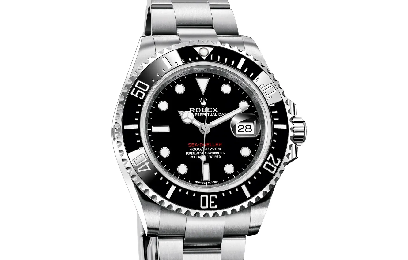 Фото обои время, стрелки, часы, watch, хронометр, Rolex, фон белый, The Rolex Oyster Perpetual Sea-Dweller Ref