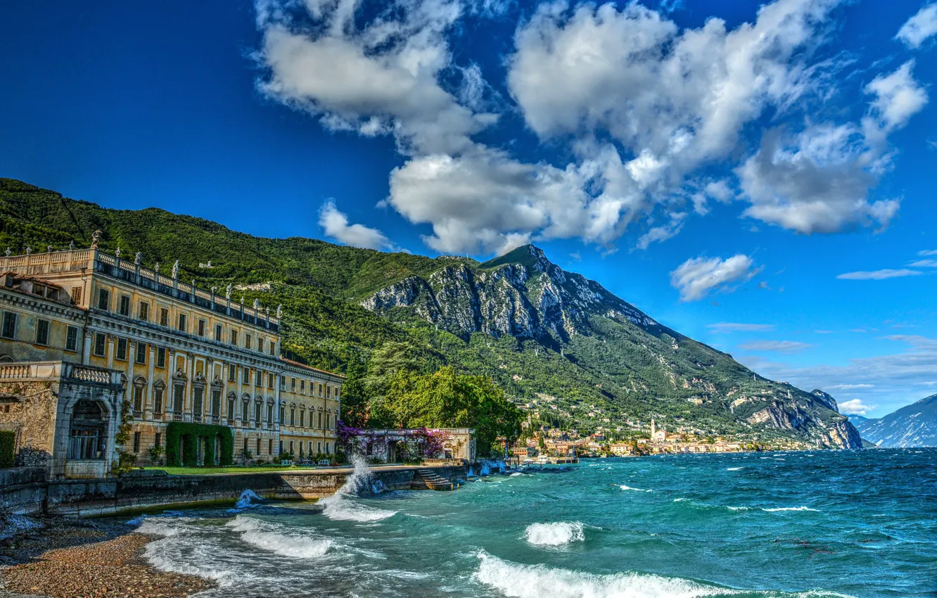 Фото обои горы, озеро, здание, Альпы, Италия, Italy, Alps, Ломбардия