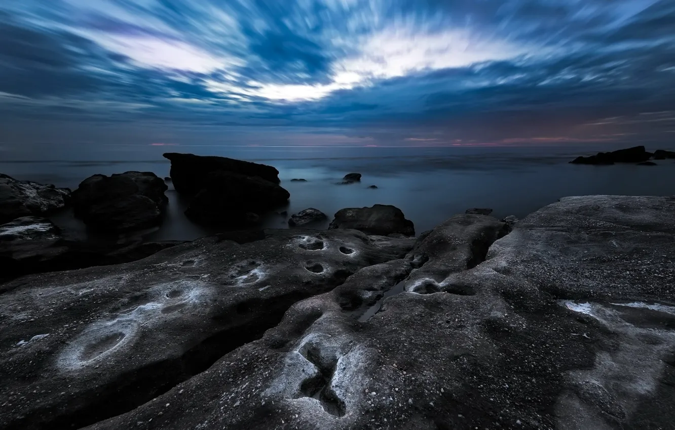 Фото обои море, ночь, берег