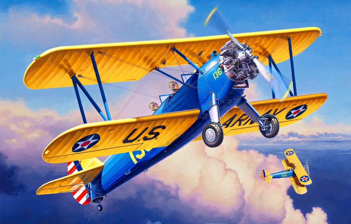 Фото обои Биплан, США, Stearman, PT-17, Учебно-тренировочный самолёт