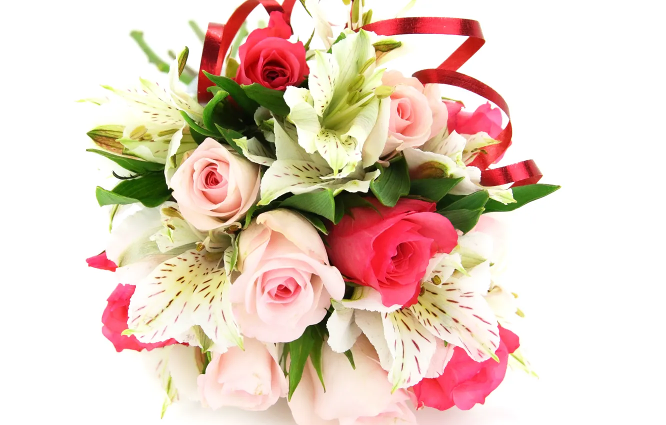 Фото обои розы, букет, нежные, свадьба, flowers, альстромерия