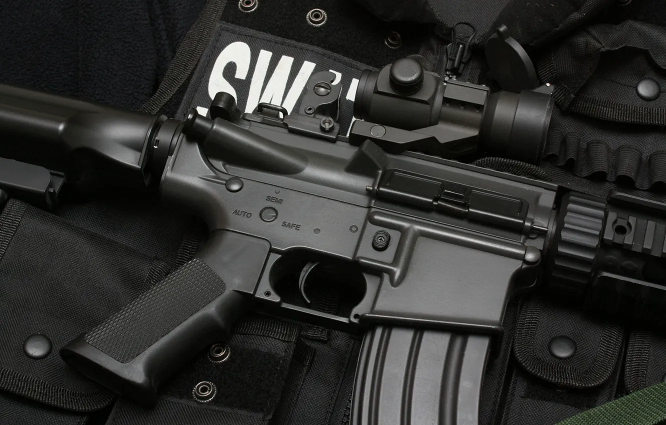 Фото обои оружие, автомат, винтовка, жилет, SWAT