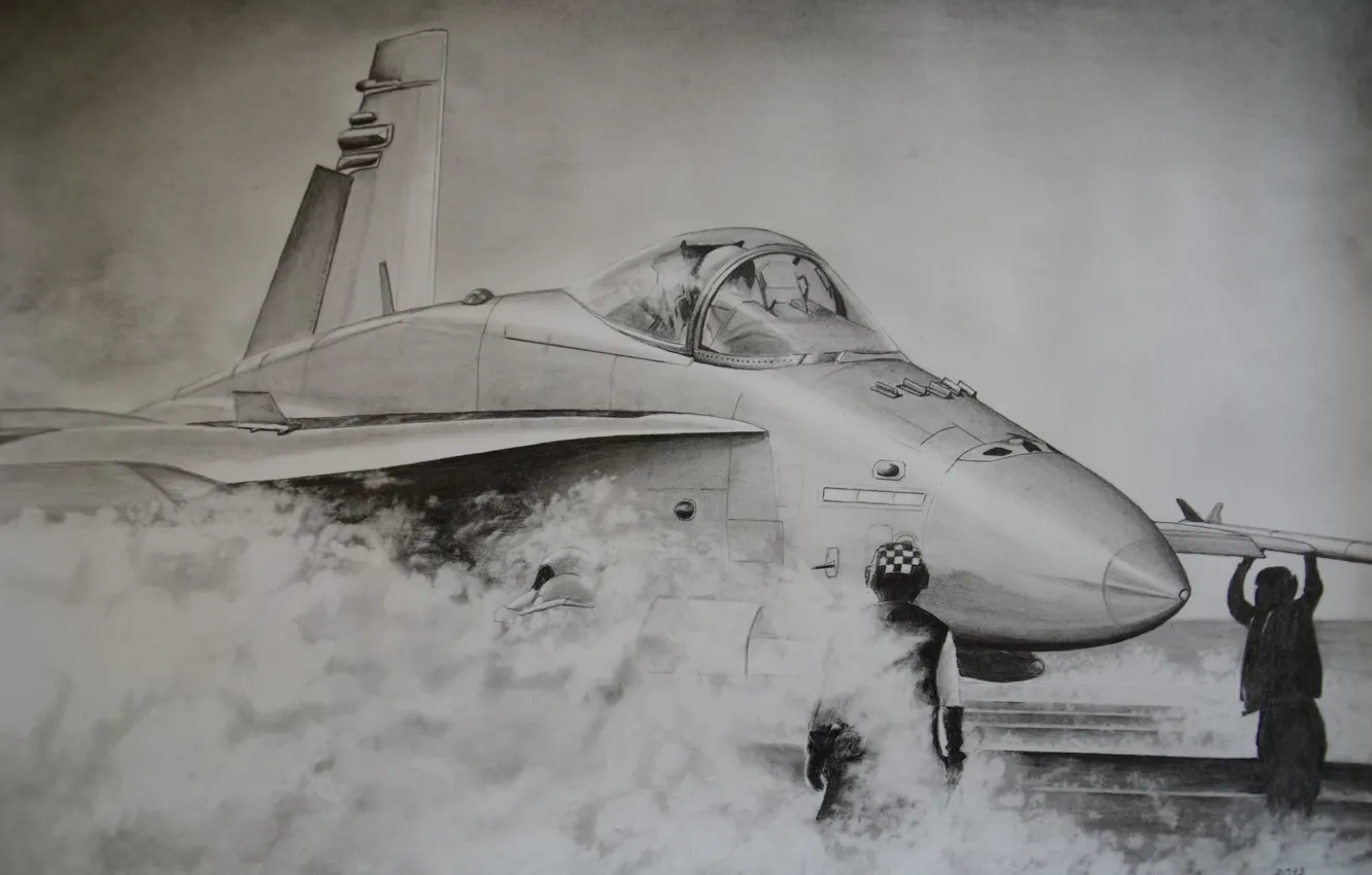 Фото обои рисунок, карандаш, Hornet, FA-18