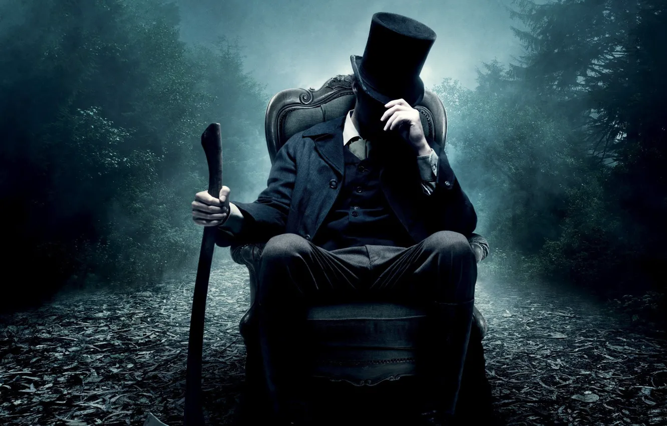 Фото обои кресло, топор, цилиндр, Vampire Hunter, Abraham Lincoln