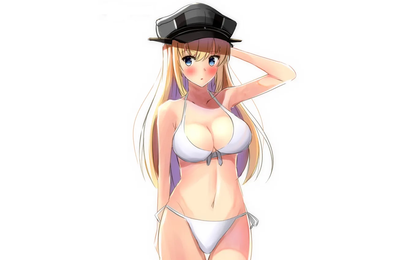 Фото обои girl, sexy, cleavage, long hair, boobs, anime, blue eyes, beautiful