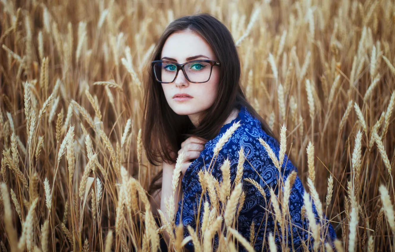 Фото обои пшеница, взгляд, девушка, узоры, милая, модель, портрет, платье