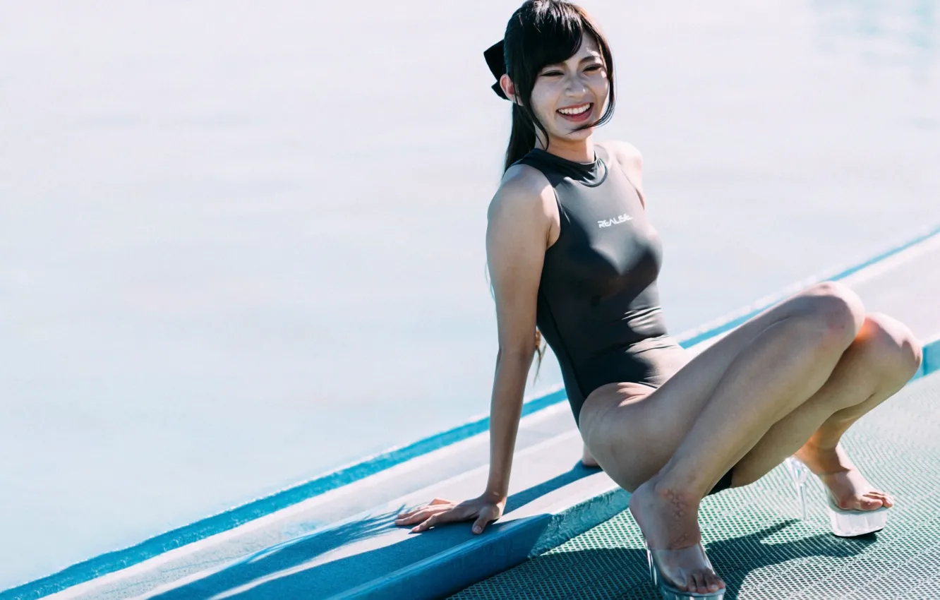 Фото обои girl, sexy, pool, long hair, beautiful, pretty, asian, swimsuit