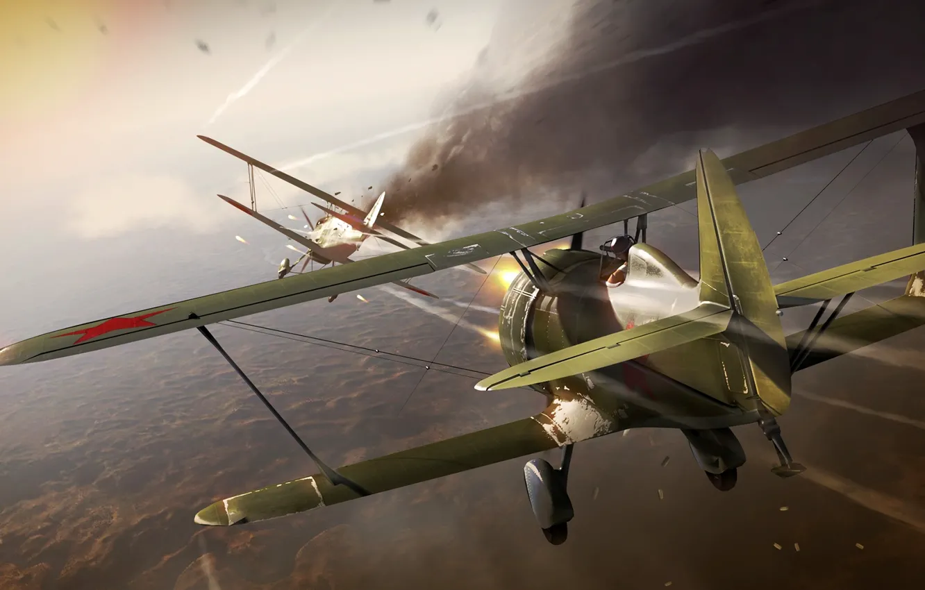 Фото обои небо, война, истребители, самолёты, Халкин-гол, японский Ki-10, воздушный бой, советский И-15