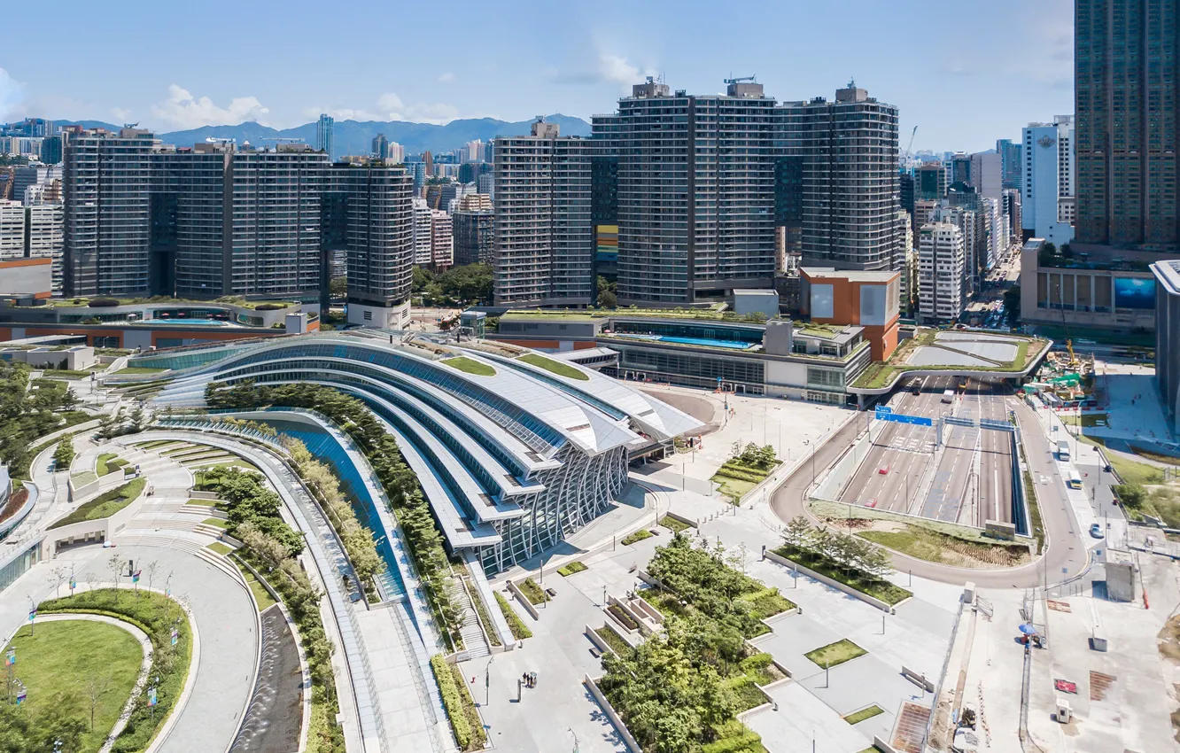 Фото обои здания, дороги, сооружение, архитектура, West Kowloon HSR Station - Hong Kong