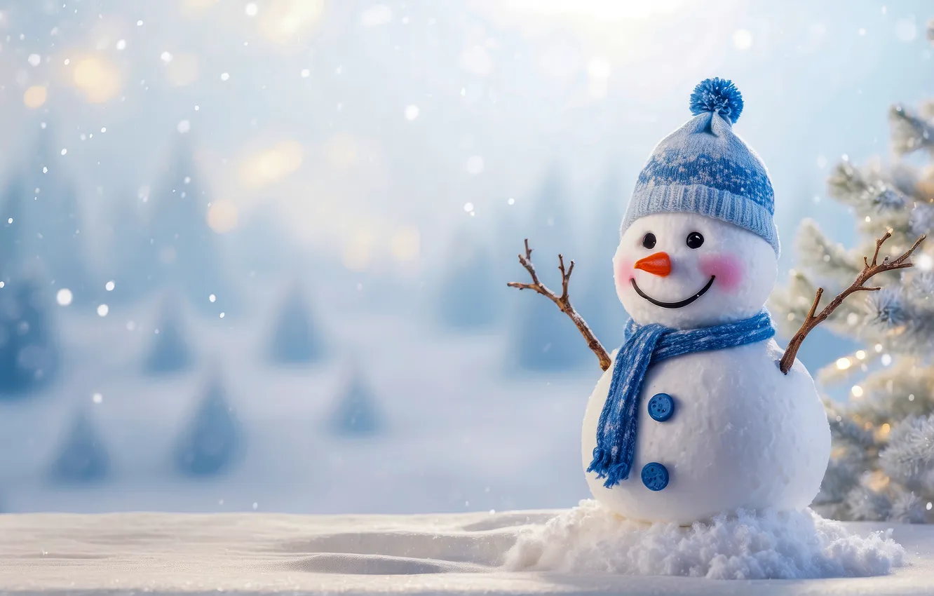 Фото обои зима, снег, новый год, Рождество, снеговик, Christmas, winter, snow
