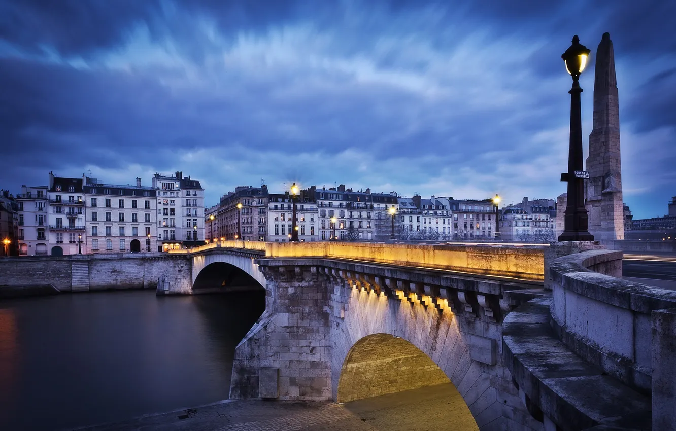 Фото обои ночь, мост, Париж, пон