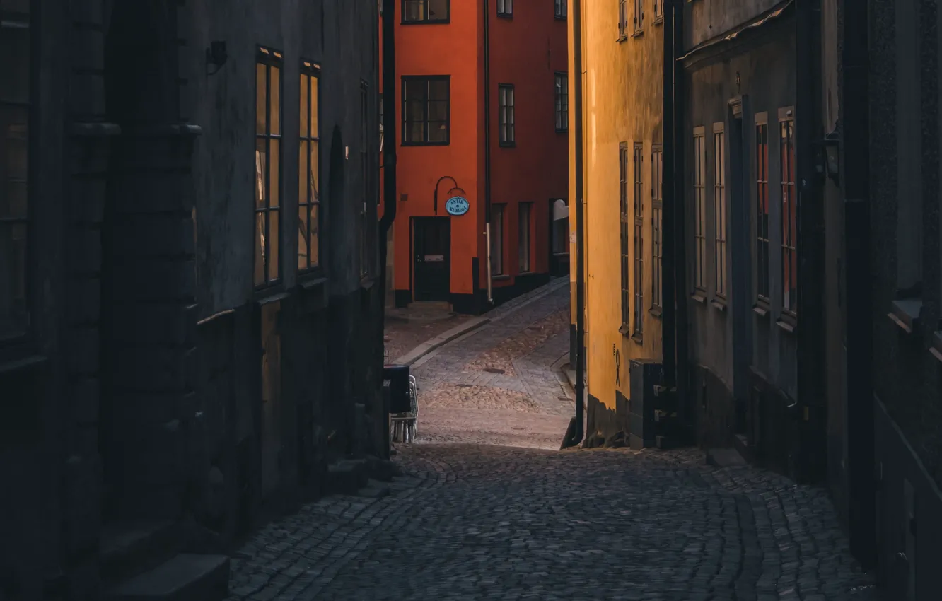 Фото обои city, wallpaper, street, stockholm, buildings, sweden, cobblestones
