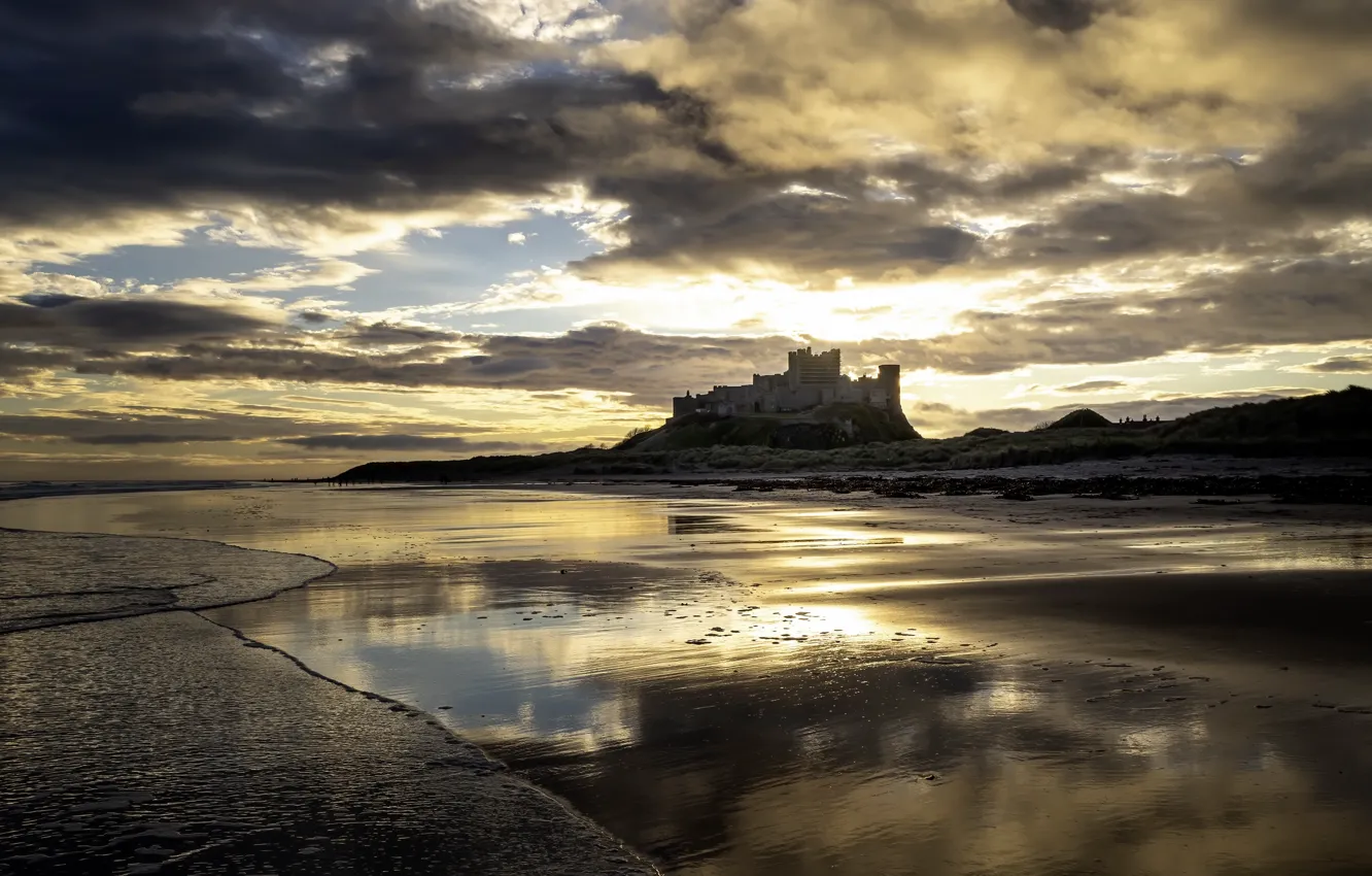 Фото обои закат, sunrise, Bamburgh Castle