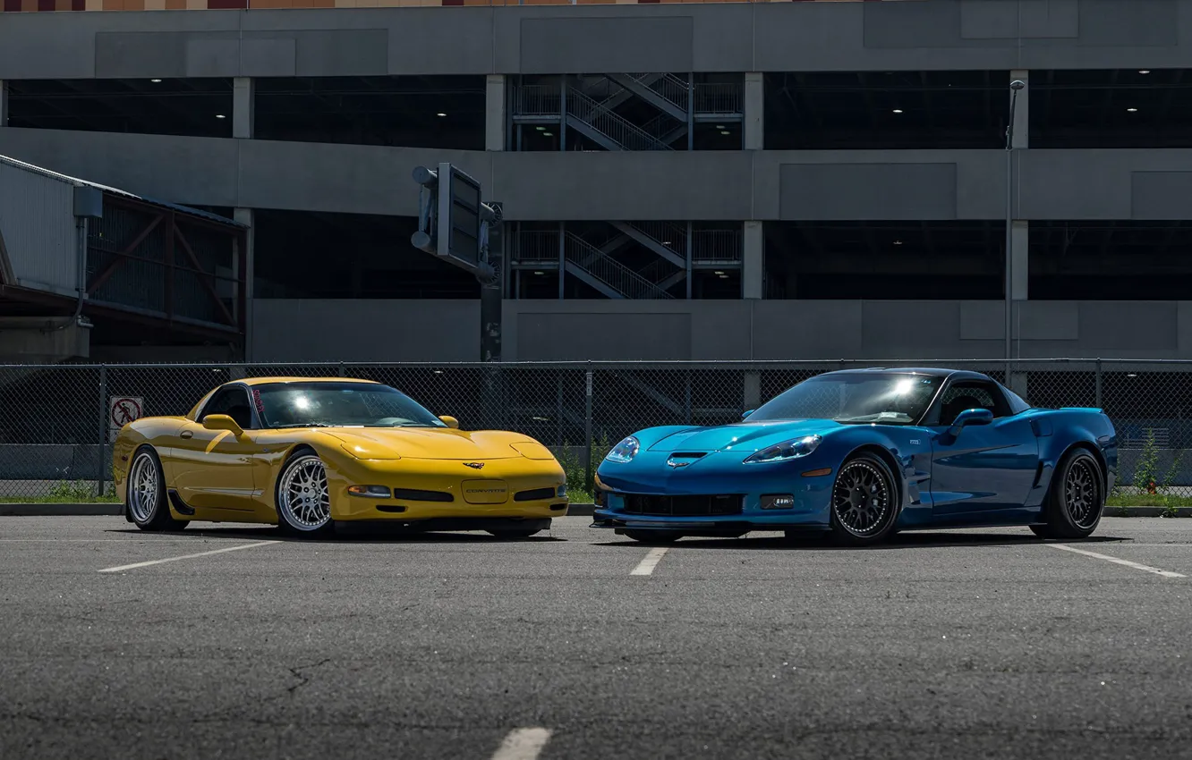 Фото обои Corvette, Blue, Yellow, C5, C6