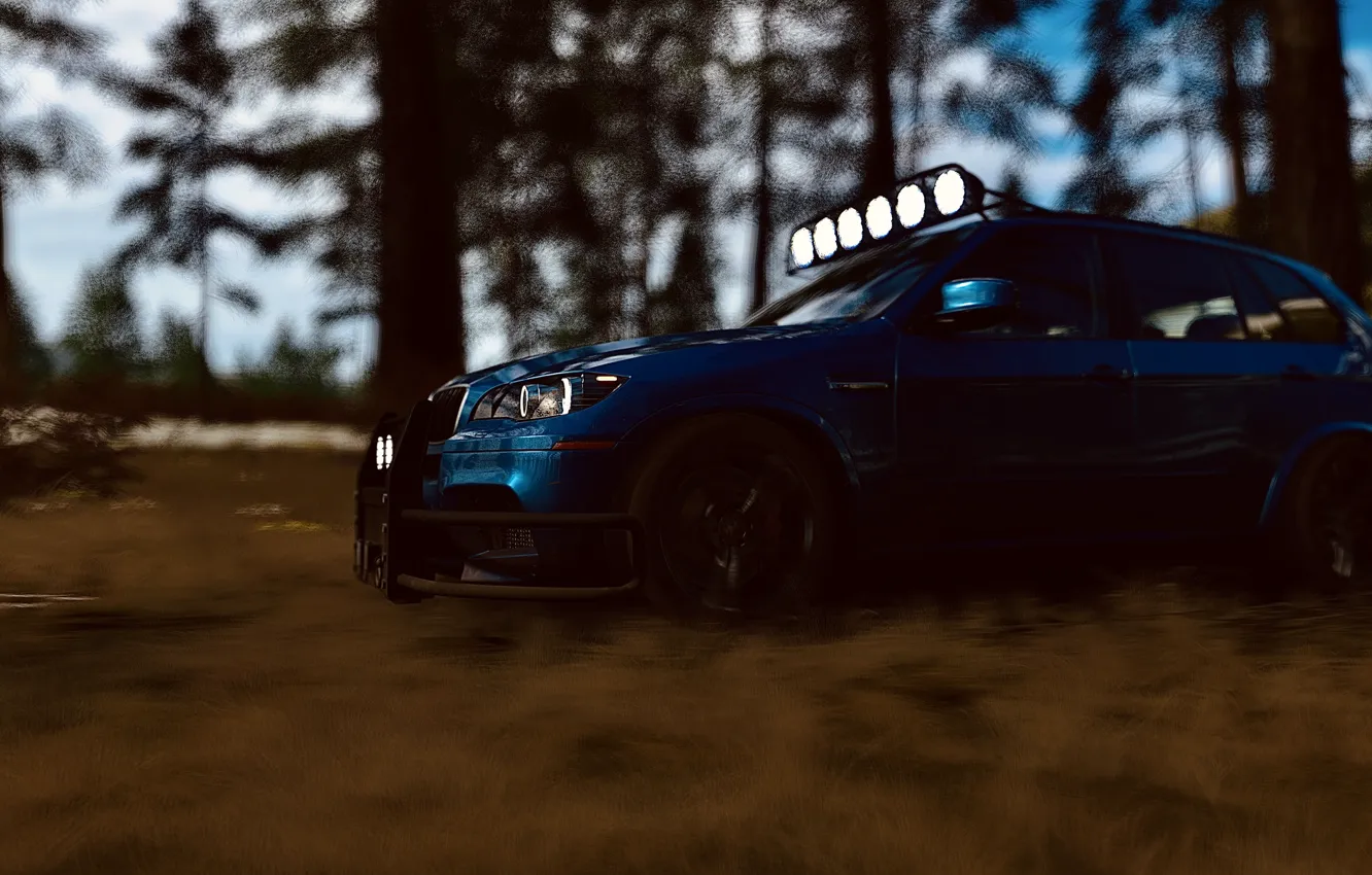 Фото обои HDR, BMW, Wood, Game, SUV, X5M, Offroad, UHD