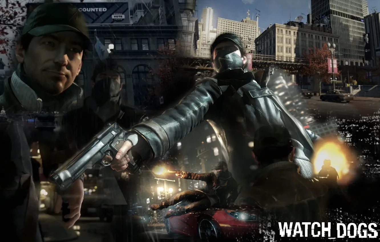 Фото обои пистолет, wallpaper, Chicago, fan art, Ubisoft Montreal, Сторожевые псы, Aiden Pearce, watch dogs