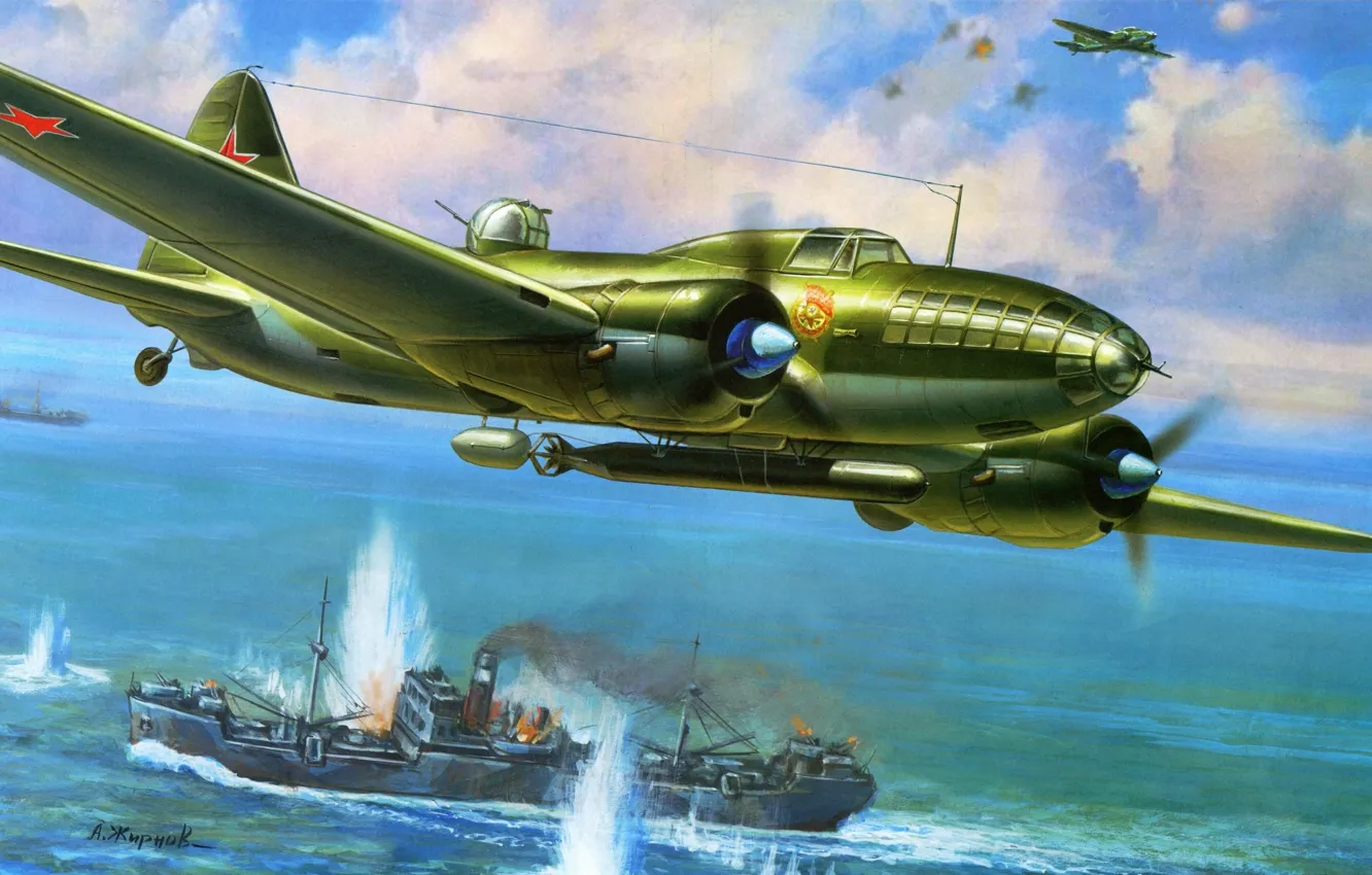 Фото обои самолет, рисунок, бомбардировщик, жирнов, Ильюшин, ил-4